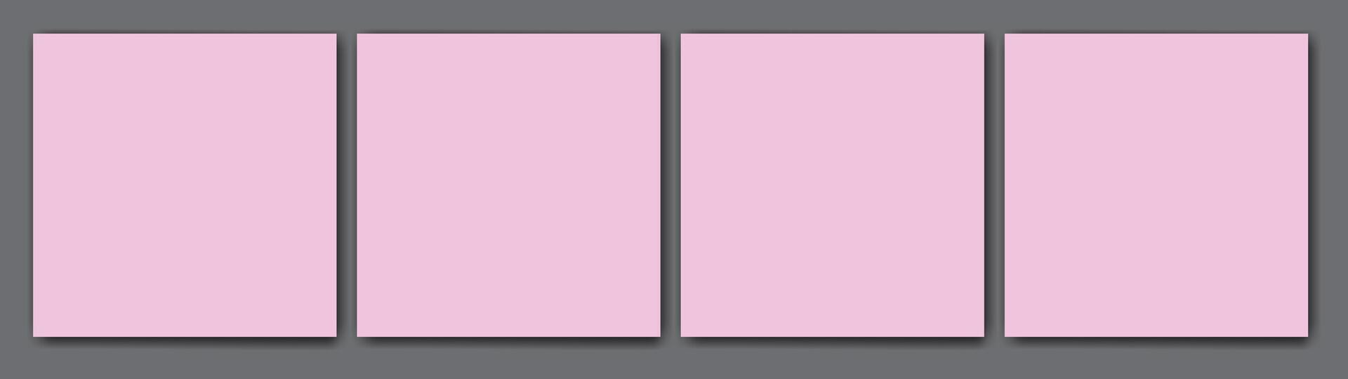 Pink blank pages on grey background. Mockup for invitations or congratulations. Set of templates with soft shadows. vector