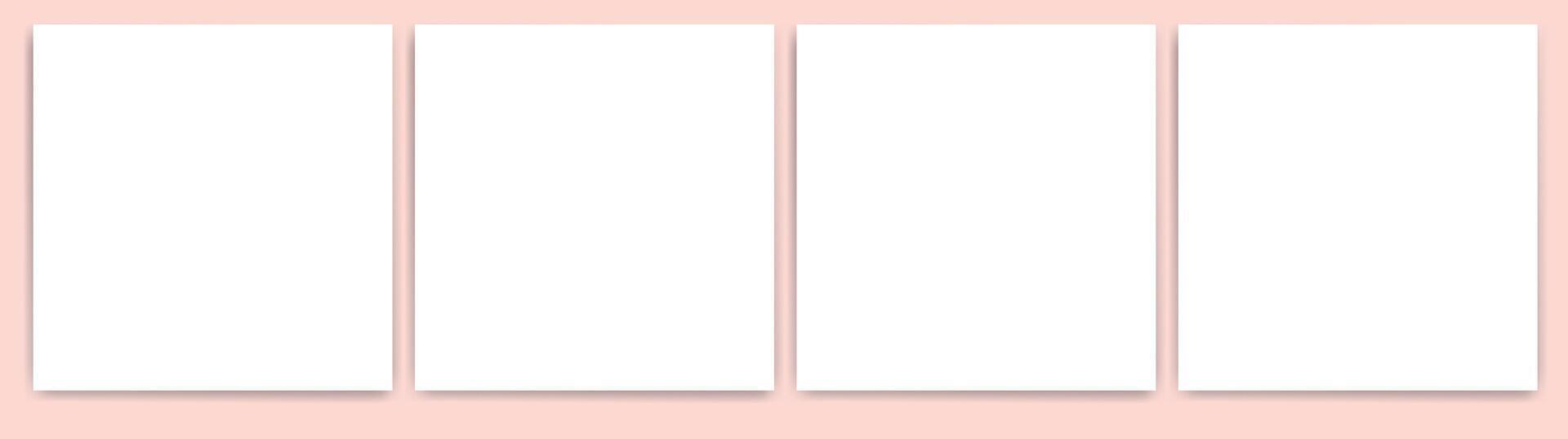 Four white blank papers with shadows on the pink background. Templates for presentation of design vector