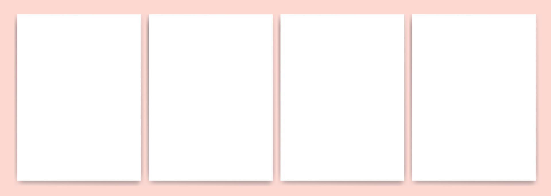 cuatro blanco blanco documentos con oscuridad en el rosado antecedentes. plantillas para presentación de diseño vector