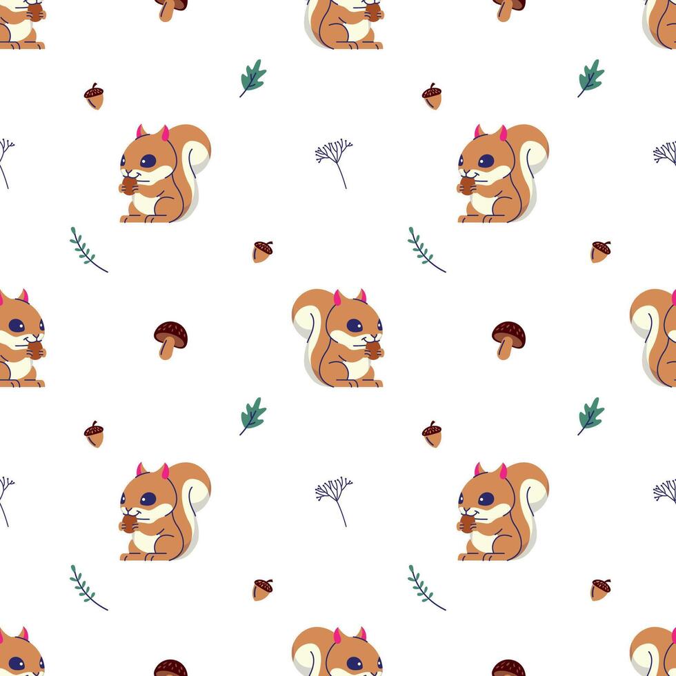 A CUTE SQIURREL IS EATING A NUT SEAMLESS PATTERN vector