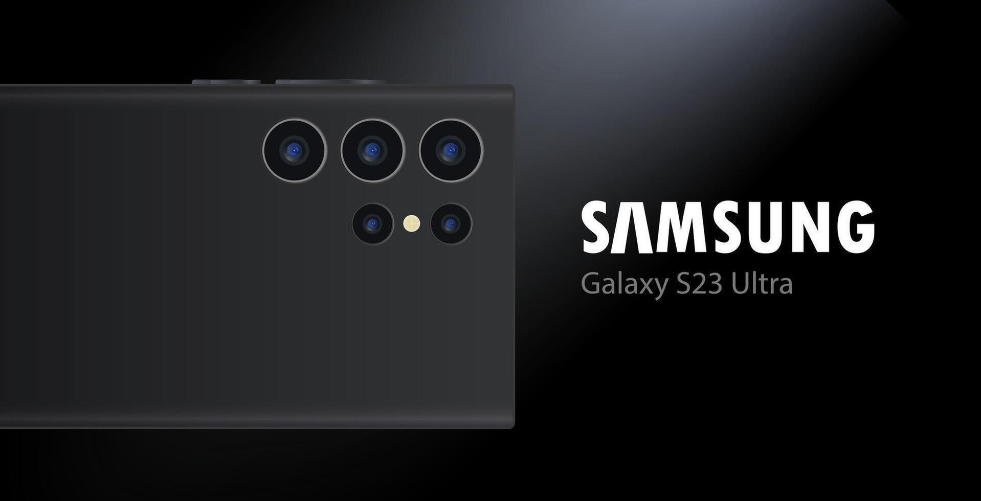 Samsung Galaxy S23 Ultra. Official presentation of the new flagship. New generation smartphone. Phone with built-in stylus. Black color. Original wallpaper on the screen. Editorial vector