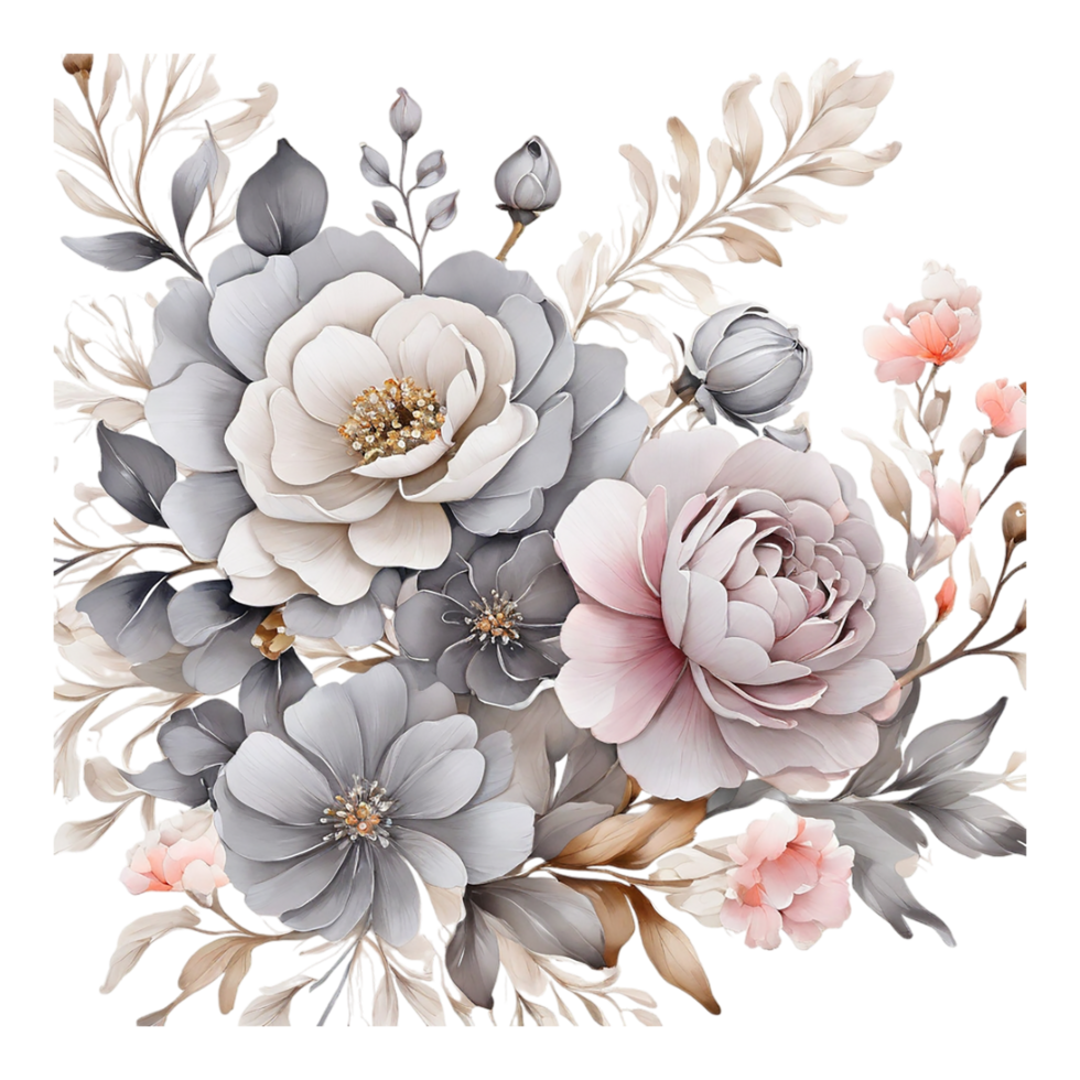 AI generated Foral flower bouquet design, Abstract metallic flower design, Digital flower painting, Floral textile design, Flower Illustration,Embossed flower pattern png