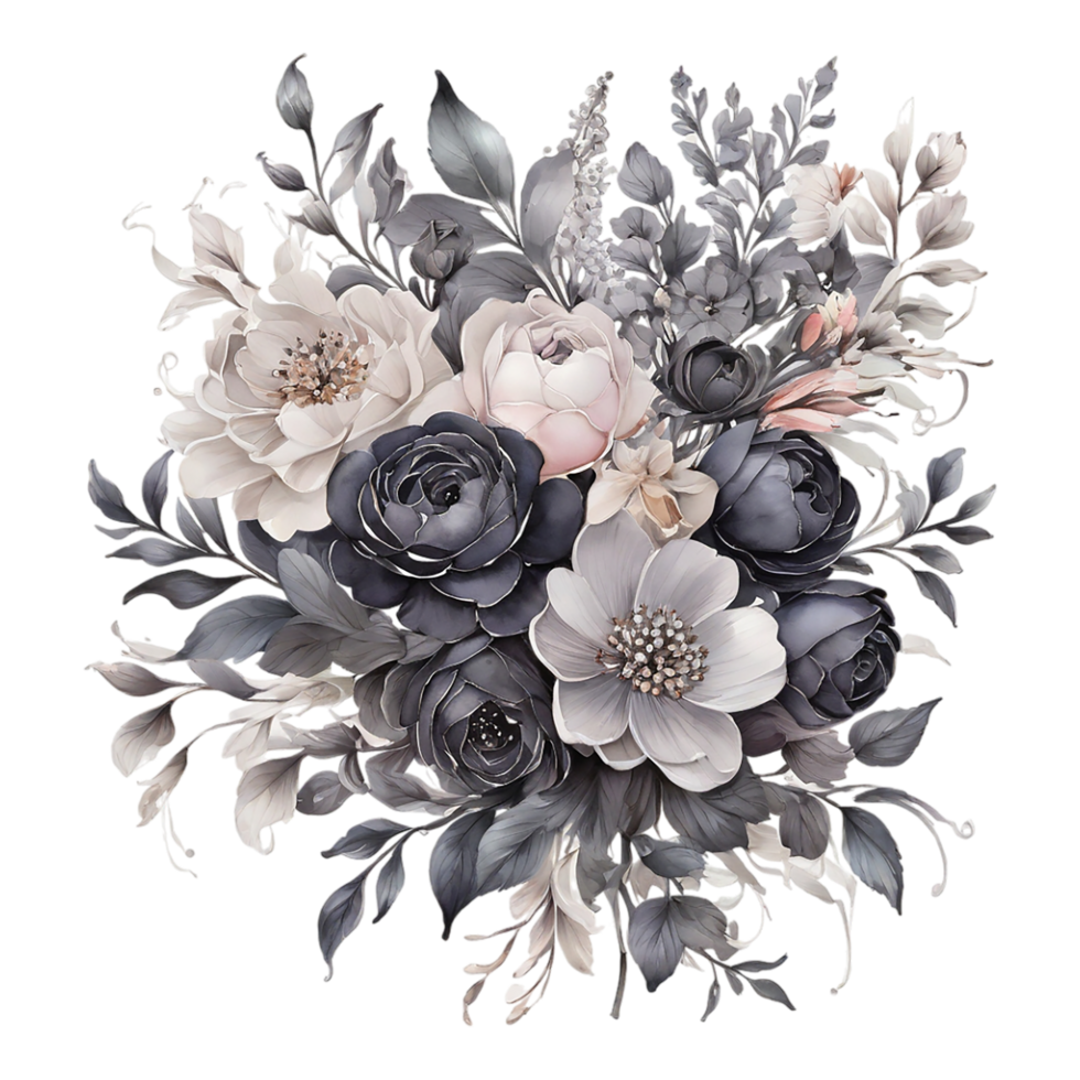 AI generated Abstract metallic flower design, Digital flower painting, Floral textile design, Flower Illustration,Embossed flower pattern, PNG flower images, Foral flower bouquet design