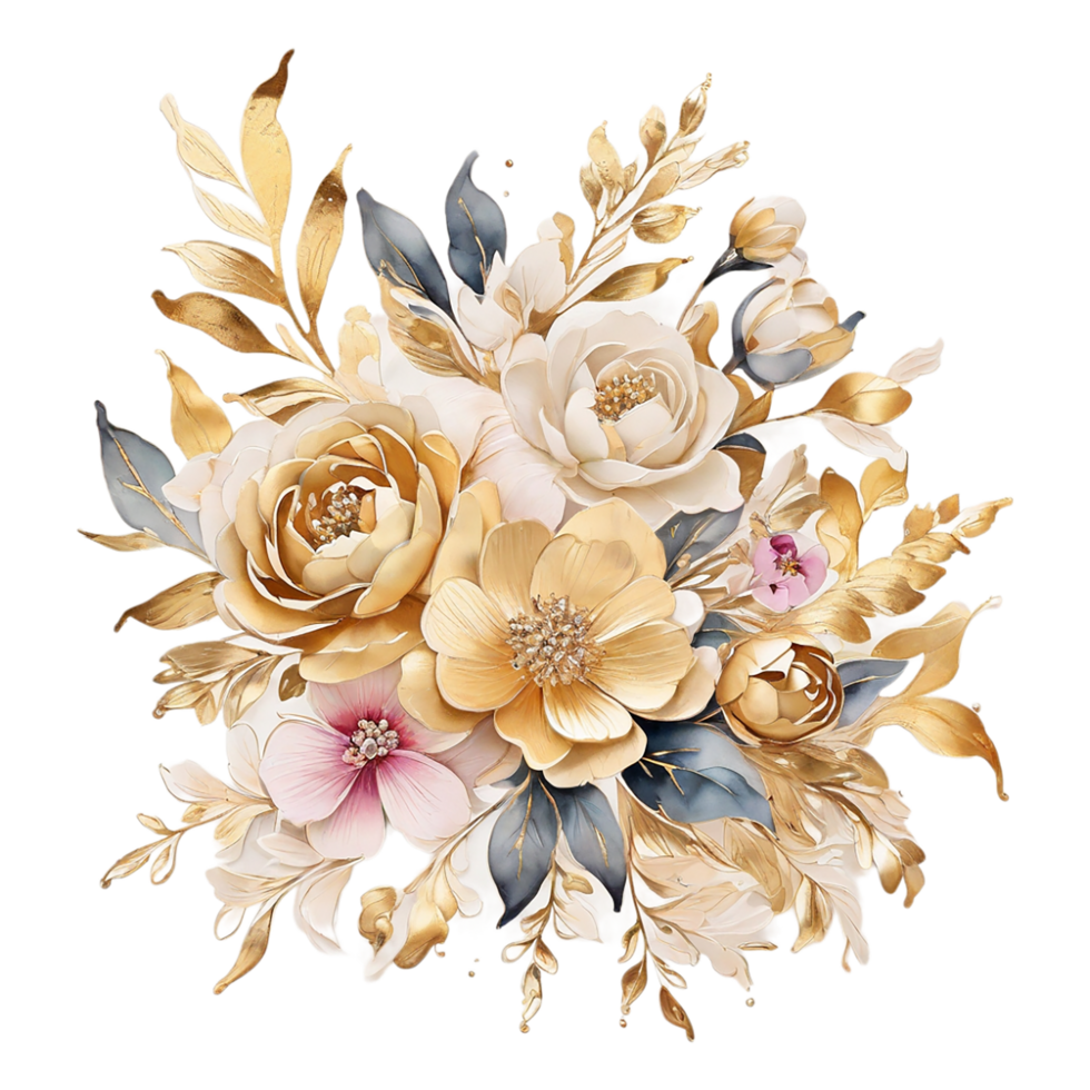 AI generated Abstract metallic flower design, Digital flower painting, Floral textile design, Flower Illustration,Embossed flower pattern, PNG flower images, Transparent decorative floral design