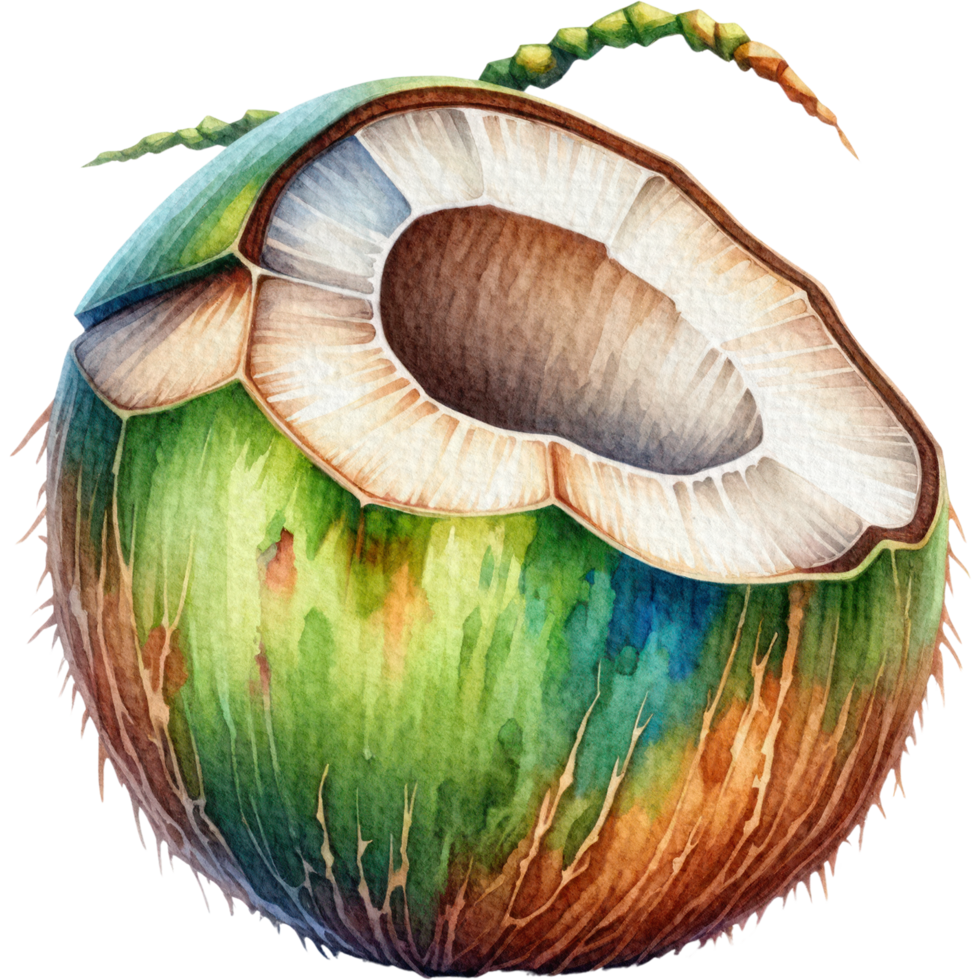 AI generated Coconut , Green coconut semireal  illustration watercolor style isolate png