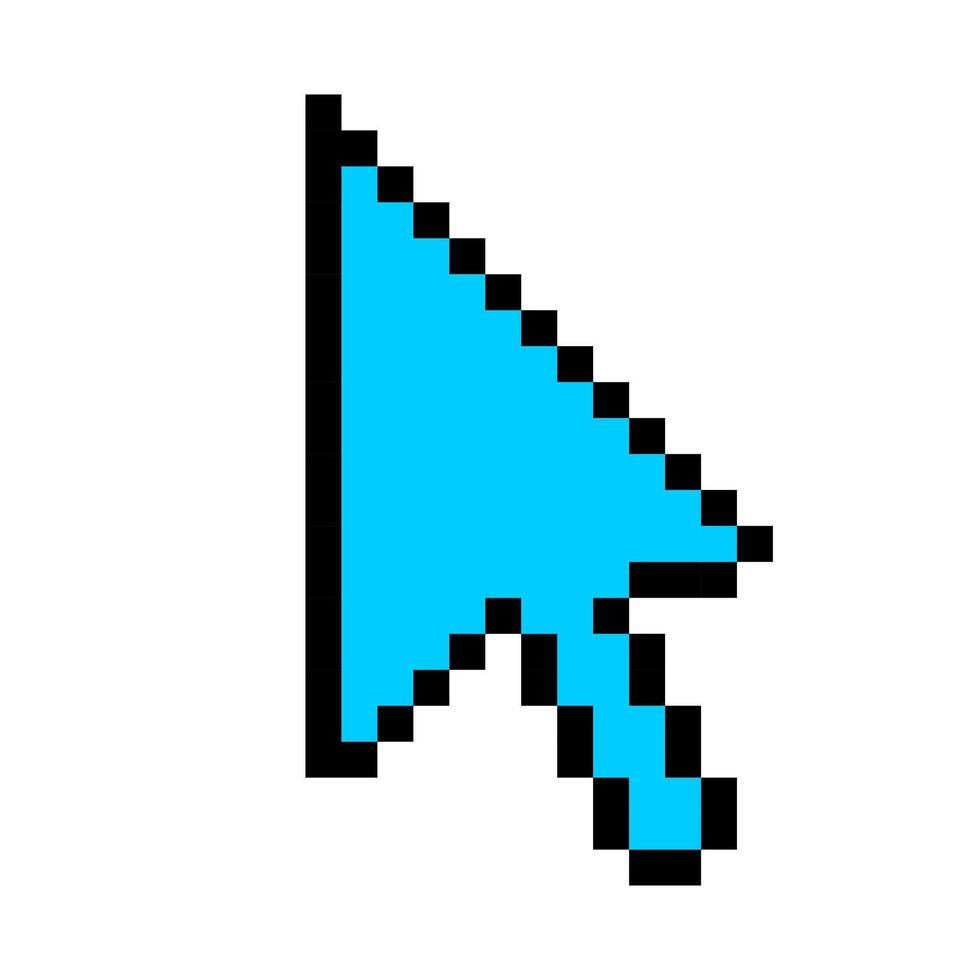 Blue cursor line icon. Computer, mouse, arrow, hover, click, highlight, screen, , pixel style. Multicolored icon on white background vector