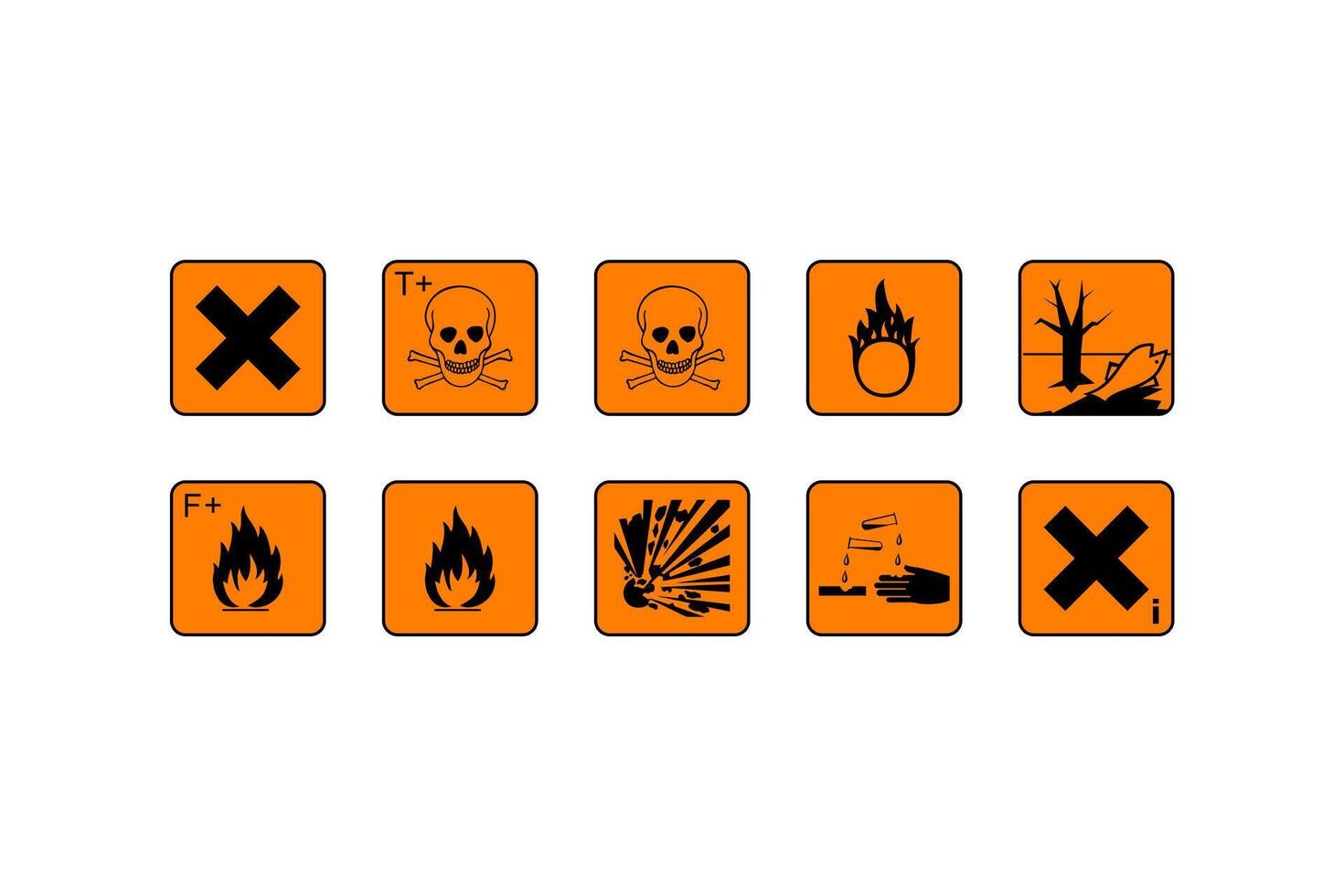 Set Vector Hazard Warning Symbols White Background