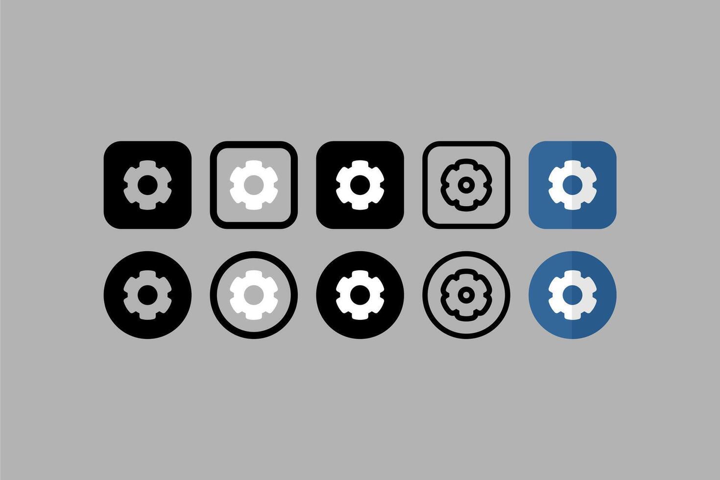 Set vectors ui design icons gear settings gray background