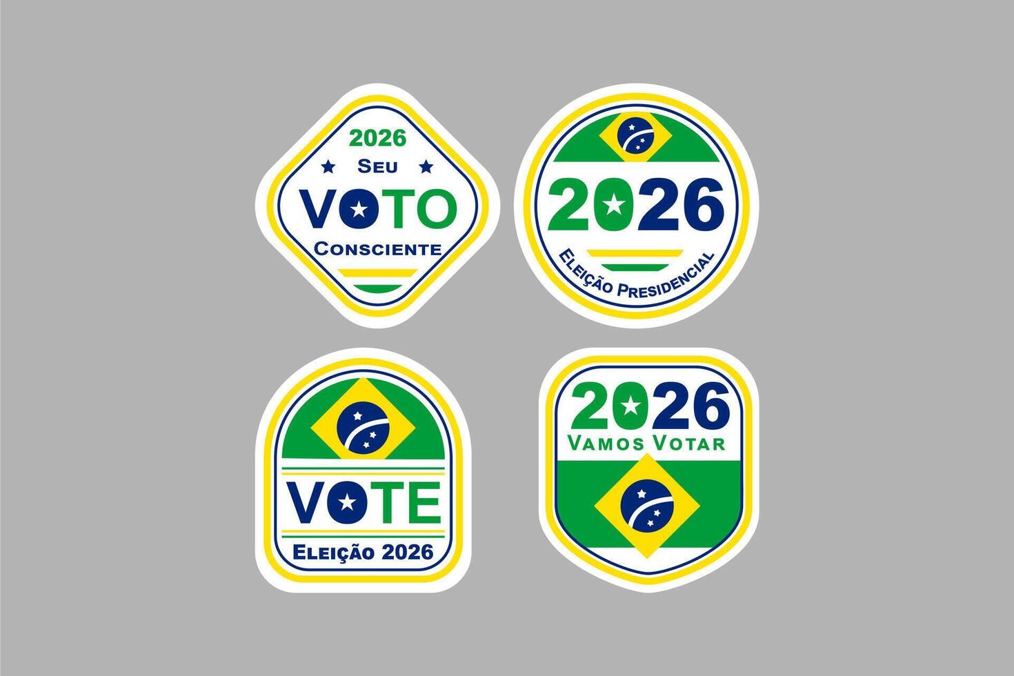 Brazilian Elections 2026 Stickers Vector Set Gray Background