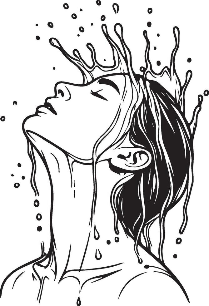 Woman Faceup in Water Line Art. vector