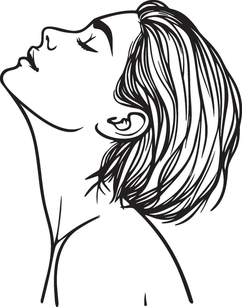 Woman Faceup in Water Line Art. vector