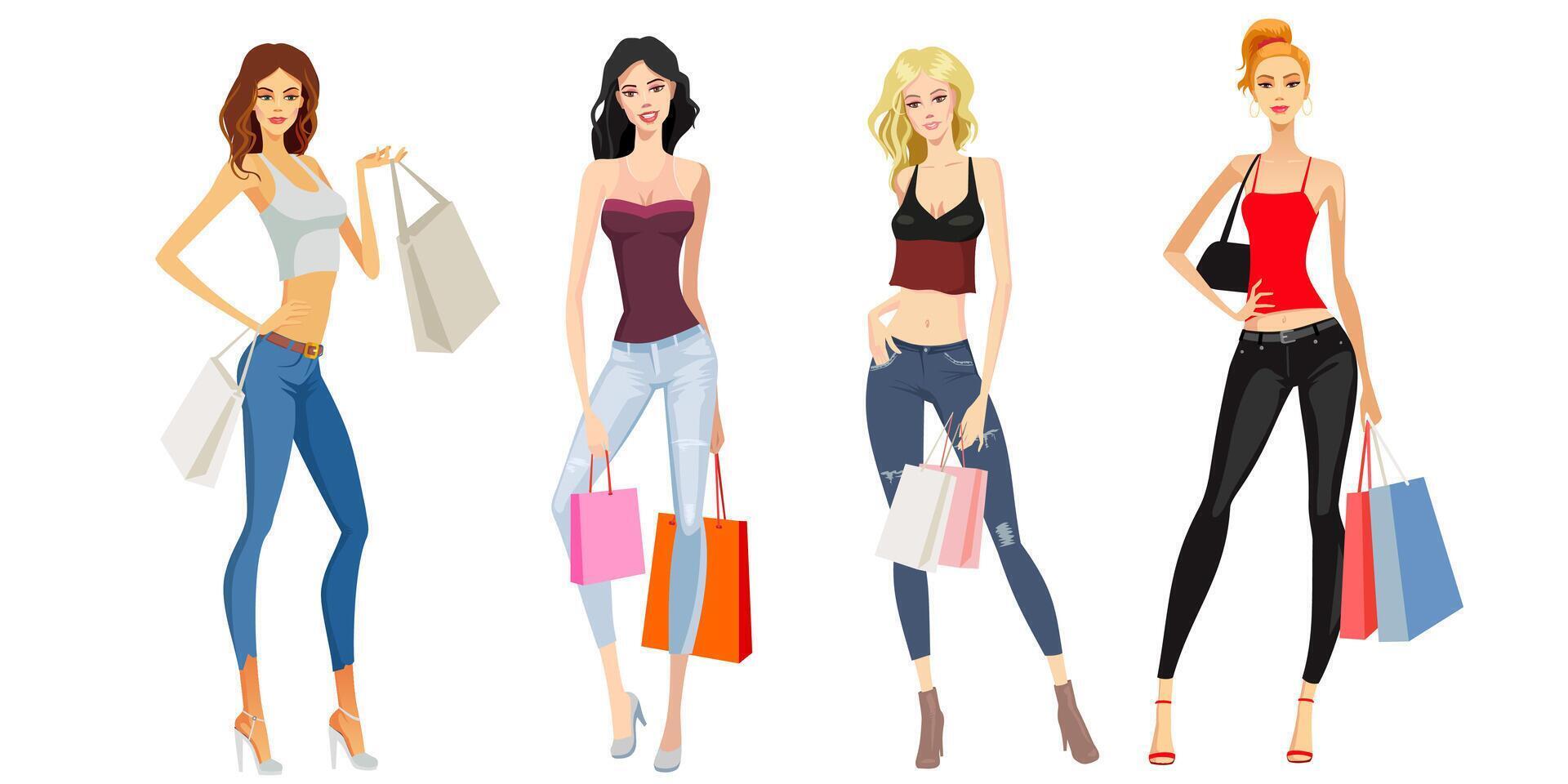 Attractive Female Models Standing with Handbags vector
