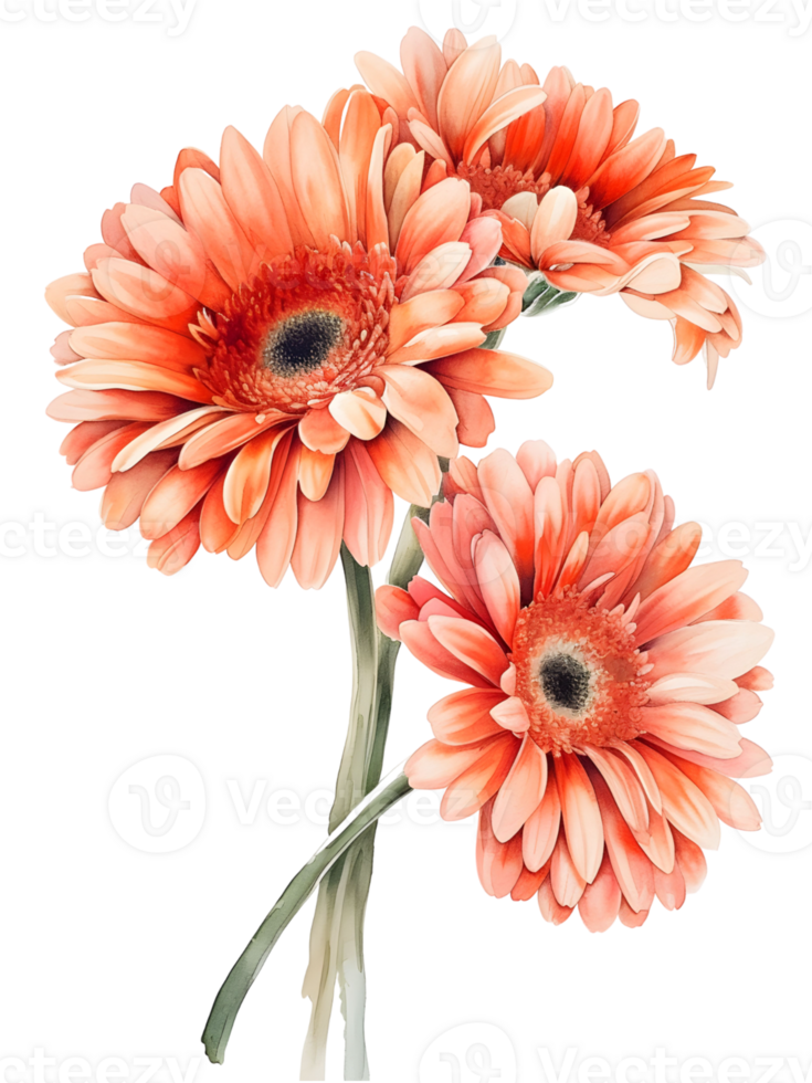 AI generated Gerbera Daisies flower Minimal watercolor on white background png