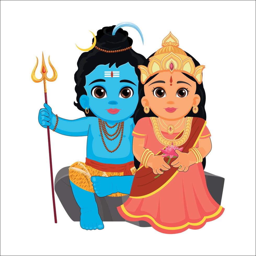 Cute Little Lord Shiva with Parvathi Devi vector