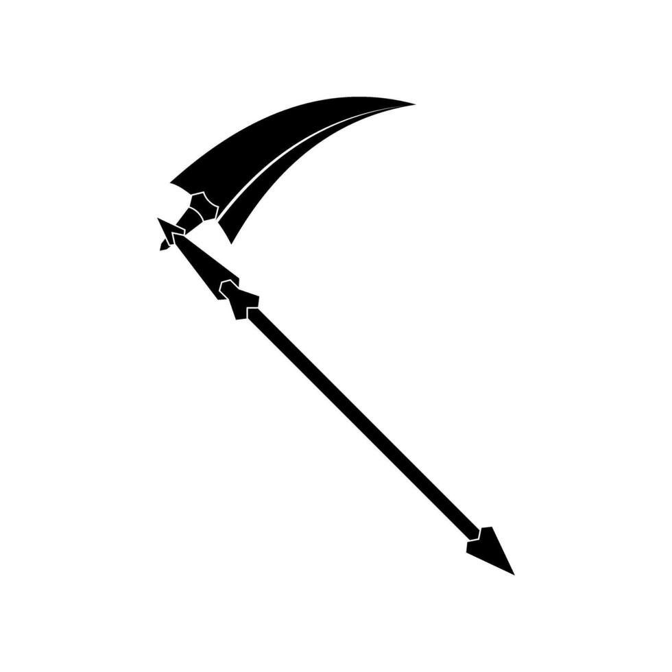 a black and white illustration of a scythe vector