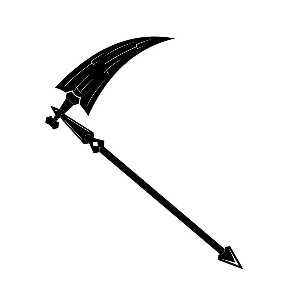 a black and white illustration of a scythe vector