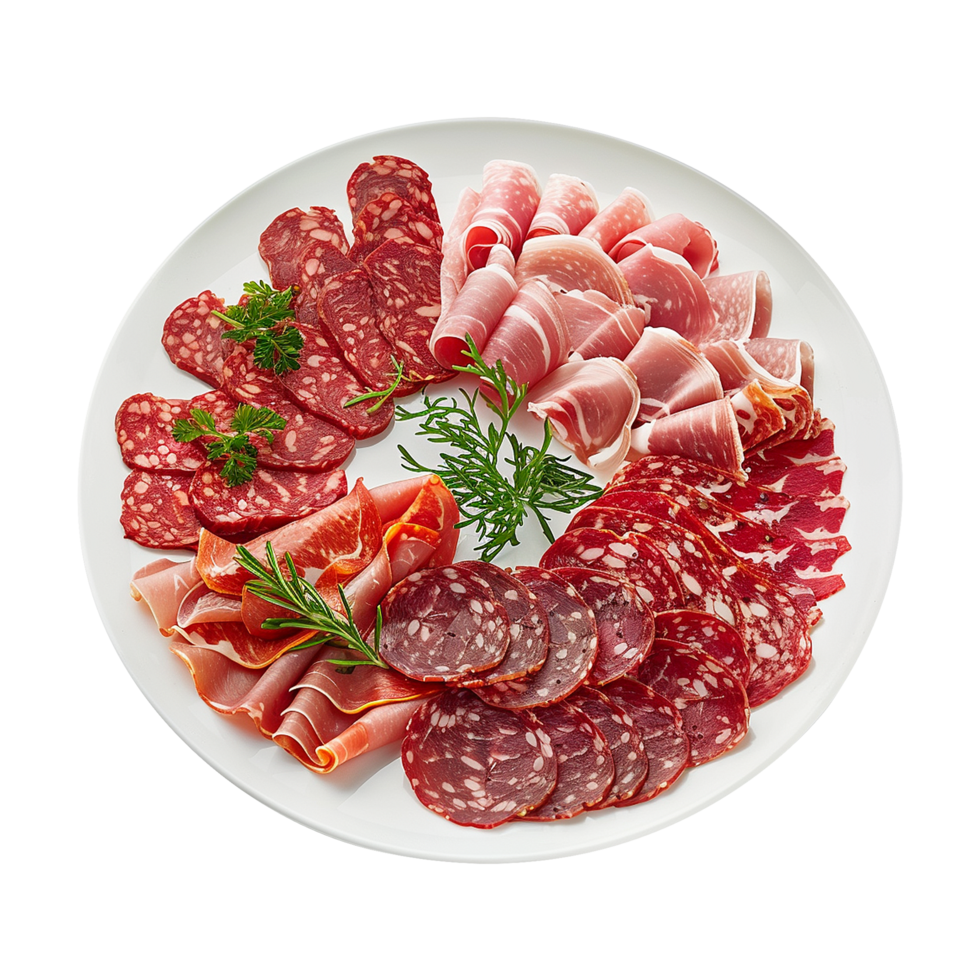 ai generiert maresca festlich Fleisch kalt schneidet isoliert auf transparent Hintergrund png