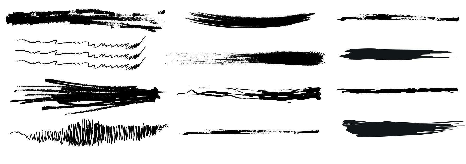 Set of grunge black paint, ink brush strokes. brush collection isolated on white background. Trendy brush stroke for black ink paint,grunge backdrop, dirt banner,watercolor design and dirty texture vector