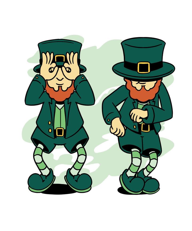 duendes haciendo un cuadrícula danza S t patrick's día camiseta vector