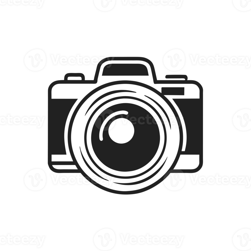 AI generated simple camera logo drawn with black line png