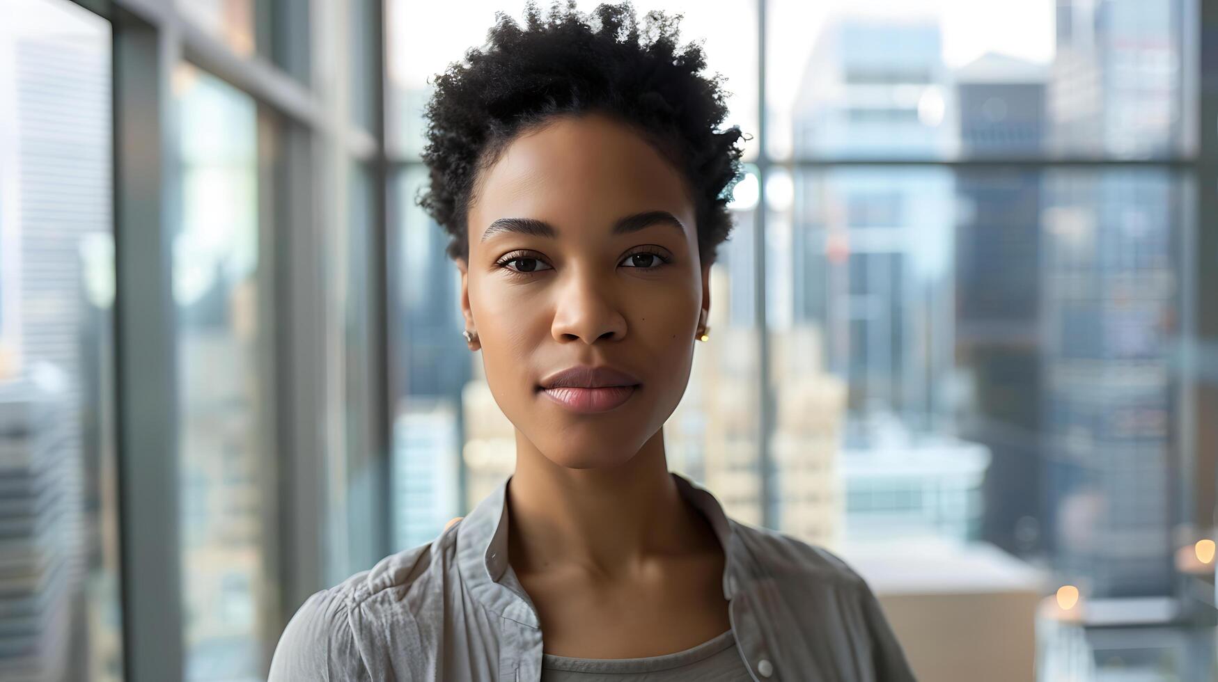 AI generated Confident Businesswoman Commands City View Captured with Determined 50mm Lens Stance photo