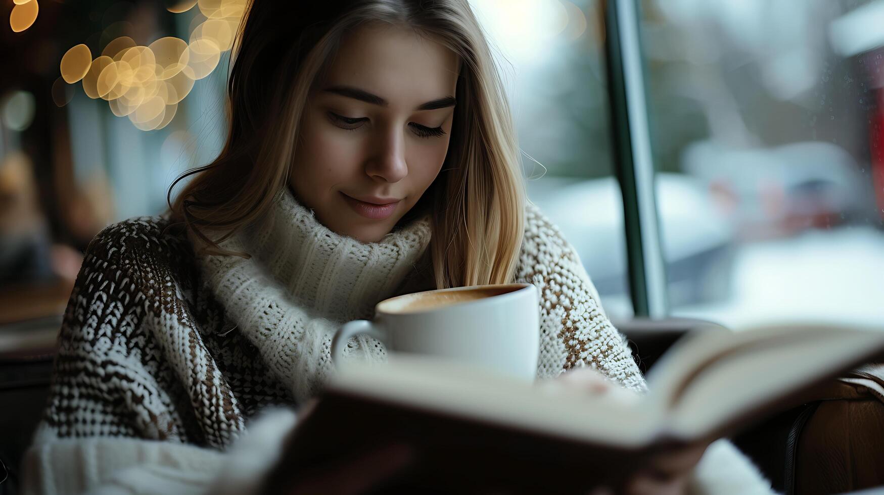 AI generated Young Woman Contemplates Majestic Mountain Vista in Soft Light from Cliffs Edge photo