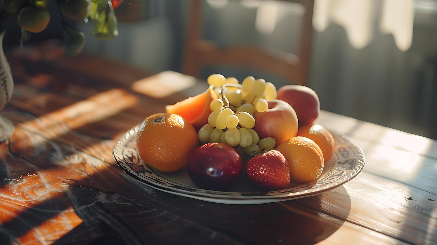 ai generado abundancia de Fresco frutas y vegetales en suave ligero descansando en rústico de madera caja foto