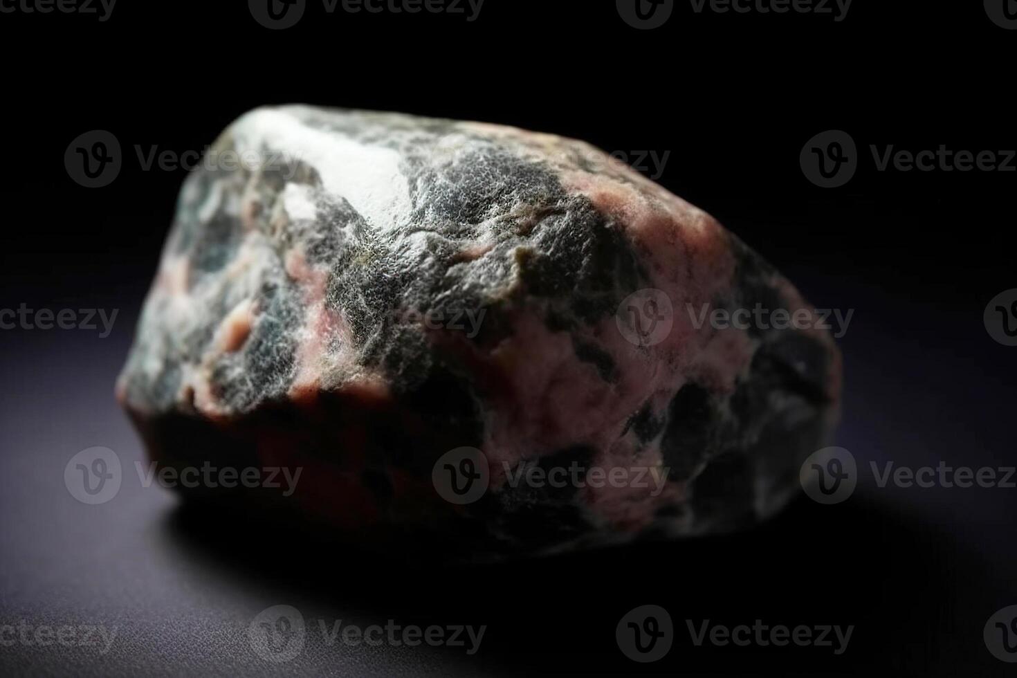 AI generated Eveite is a rare precious natural stone on a black background. AI generated. Header banner mockup with space. photo