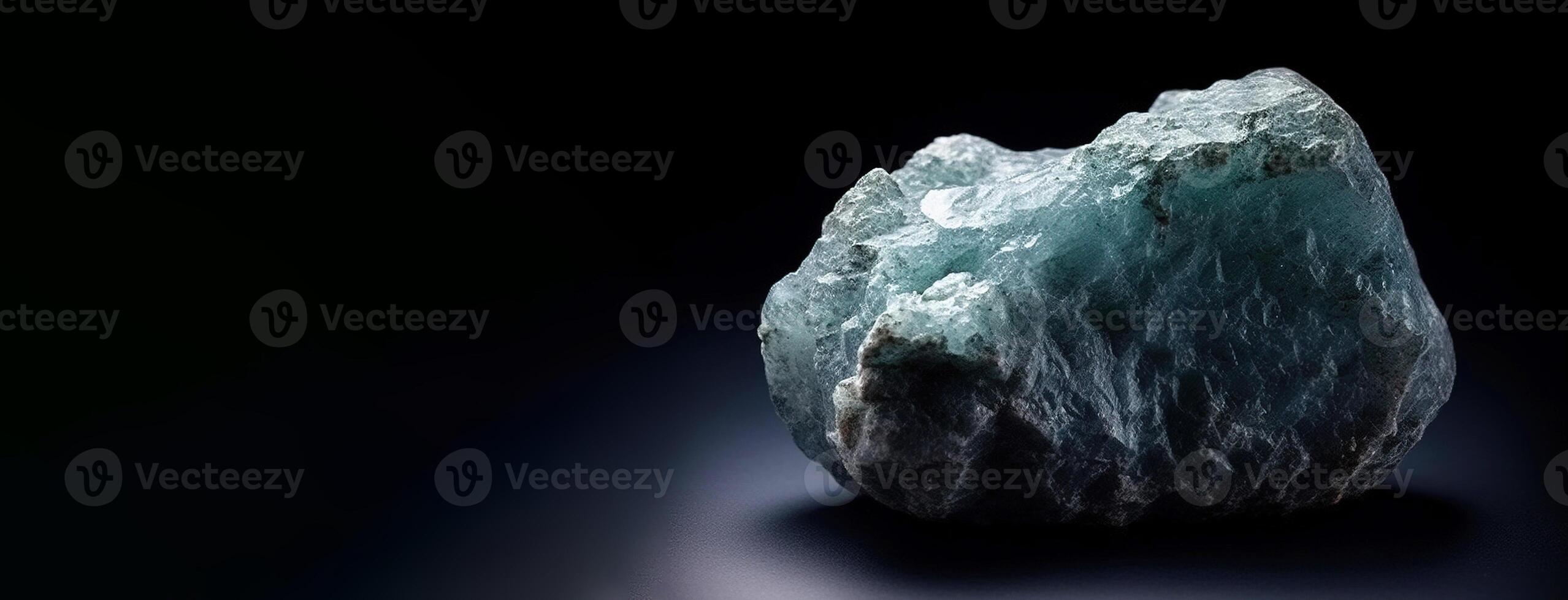 AI generated Boracite is a rare precious natural stone on a black background. AI generated. Header banner mockup with space. photo