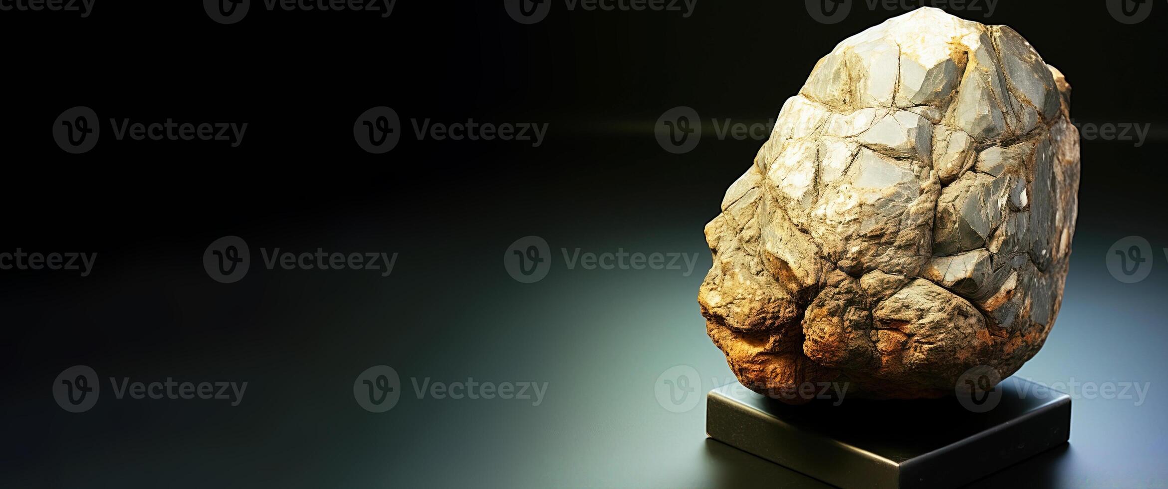 AI generated Diadochit is a rare precious natural stone on a black background. AI generated. Header banner mockup with space. photo