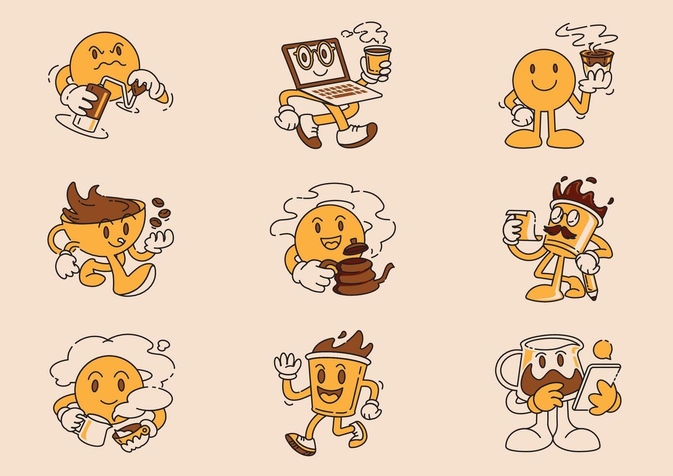 cute coffee mascot illustration set vector