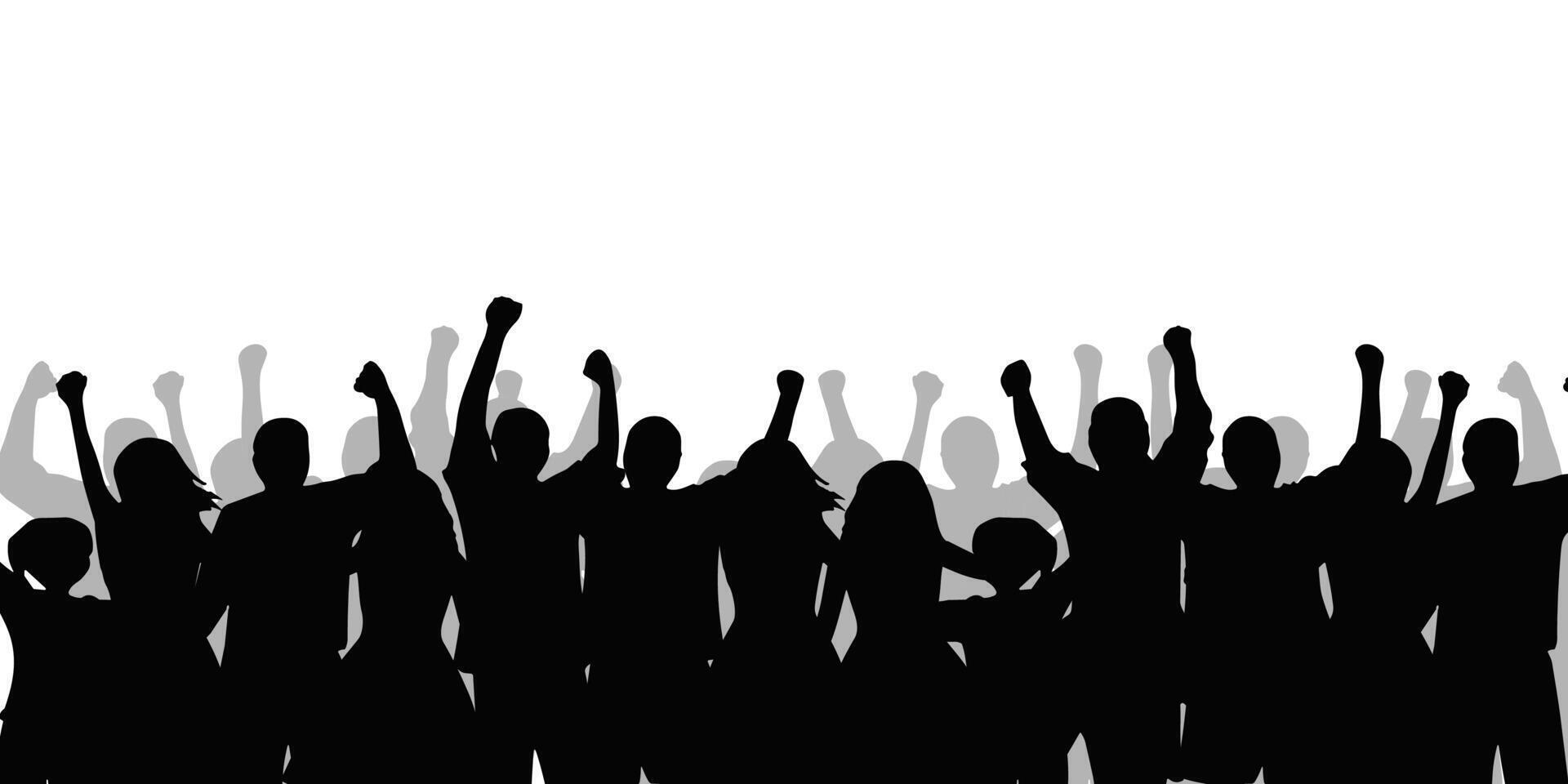silueta de un grupo de gente, celebrando victoria, con sombra. vector ilustración