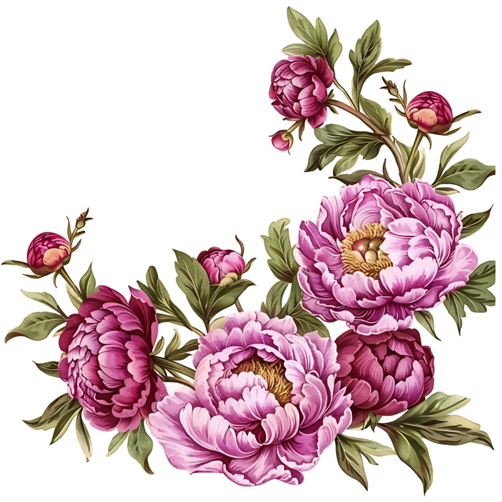 AI generated Radiant Magenta Peony BloomsWatercolor Clipart png