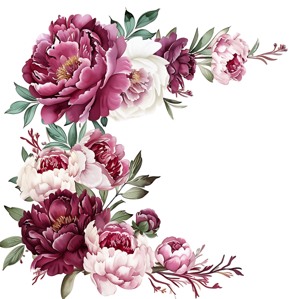 AI generated Airy Magenta Peony PetalsWatercolor Clipart png