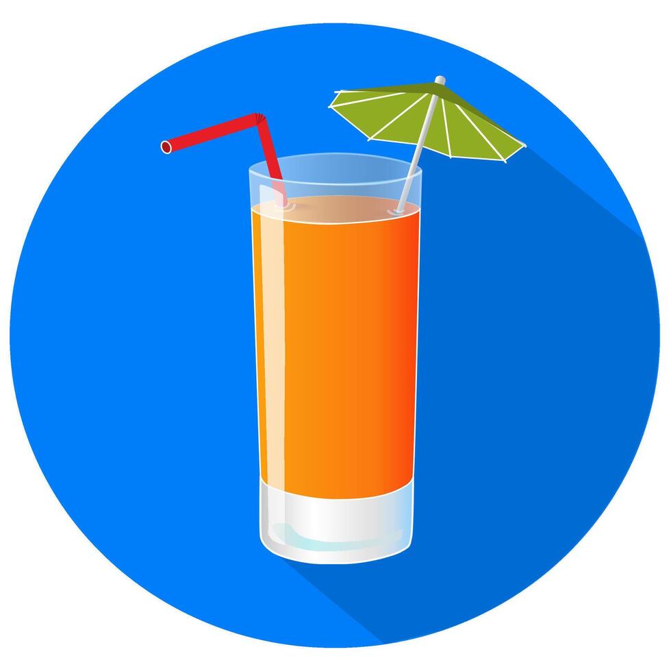 mano dibujado vector ilustración de recién apretado naranja jugo con largo sombra. bar menú