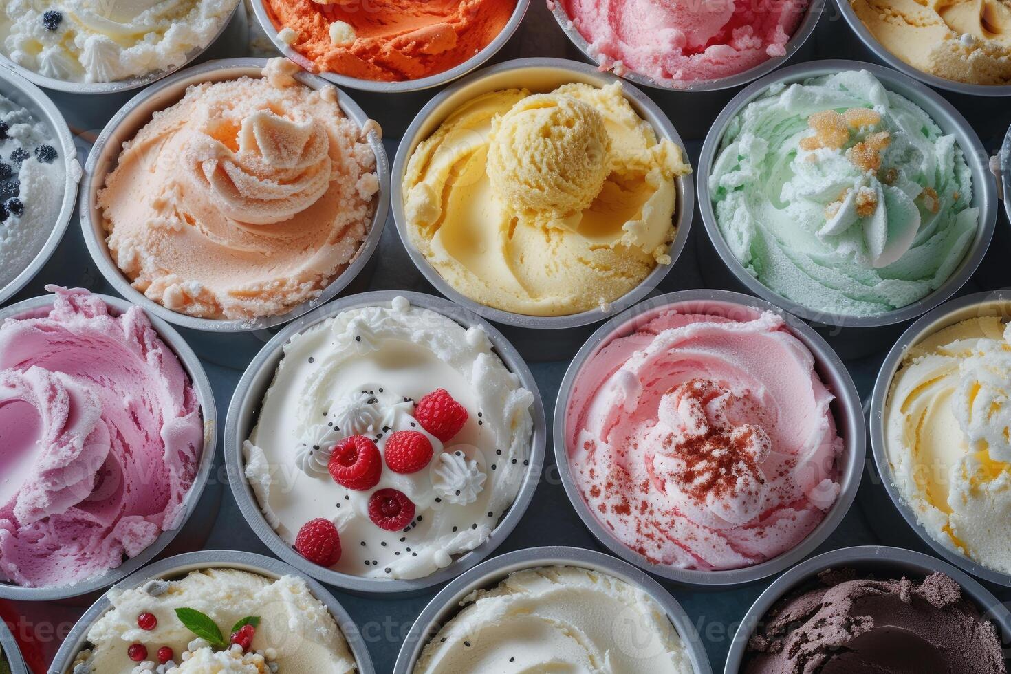 AI generated Gelato Galore-Italy's Sweet Frozen Delights, Flat lay view photo