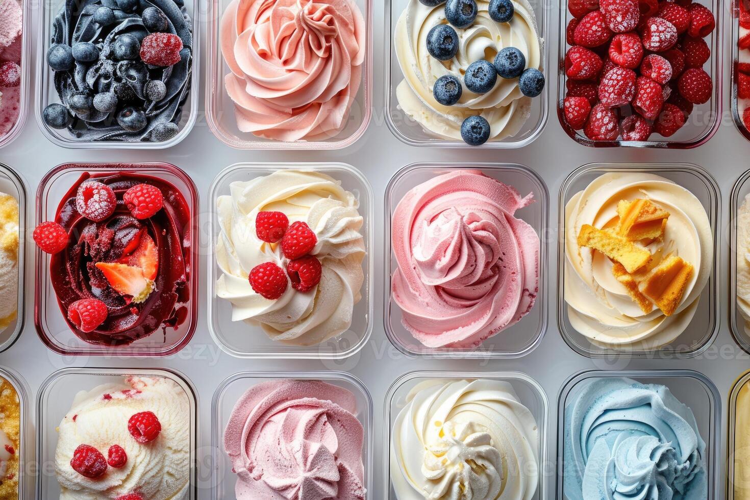 AI generated Gelato Galore-Italy's Sweet Frozen Delights, Flat lay view photo