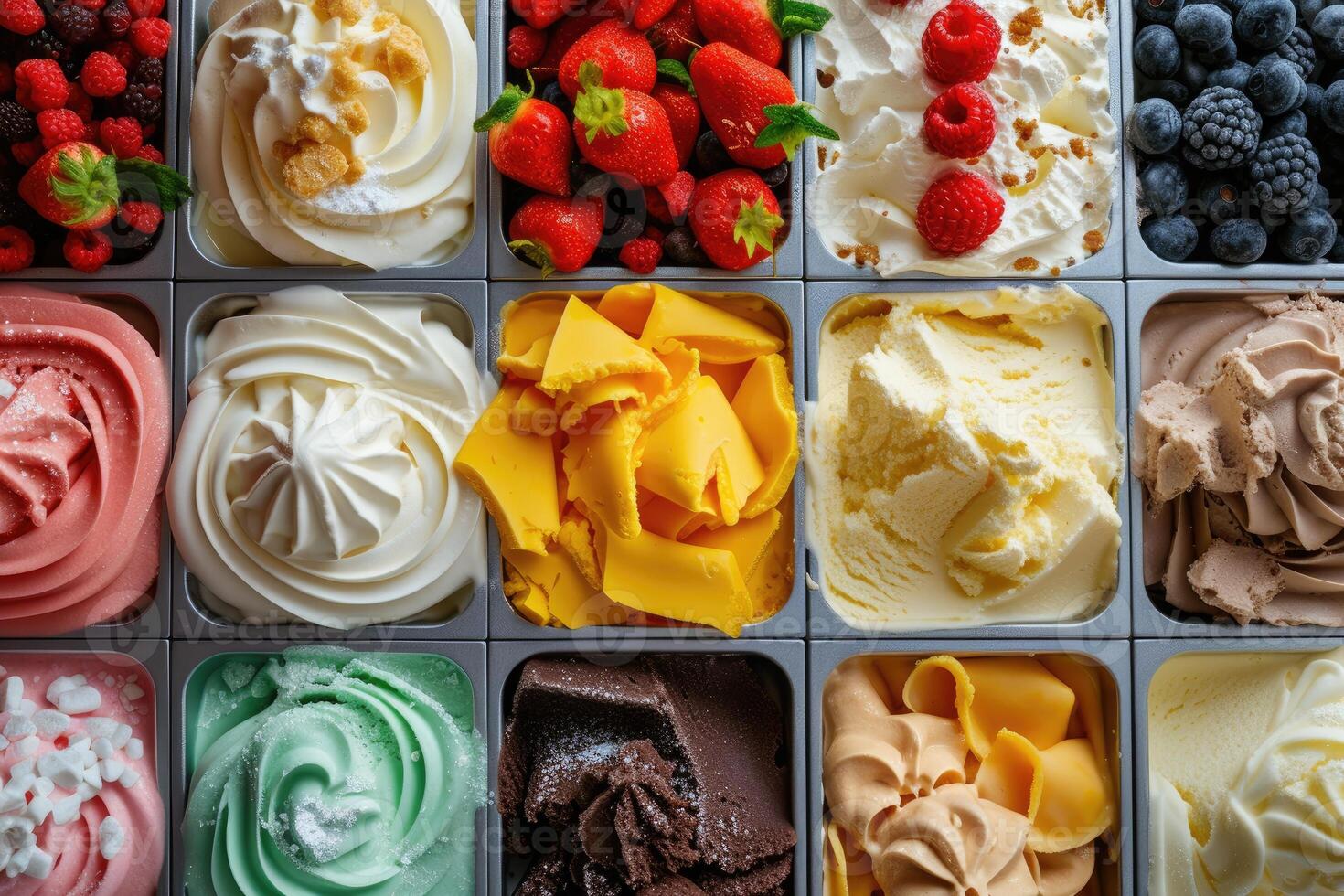 AI generated Gelato Galore-Italy's Sweet Frozen Delights, Flat lay view photo