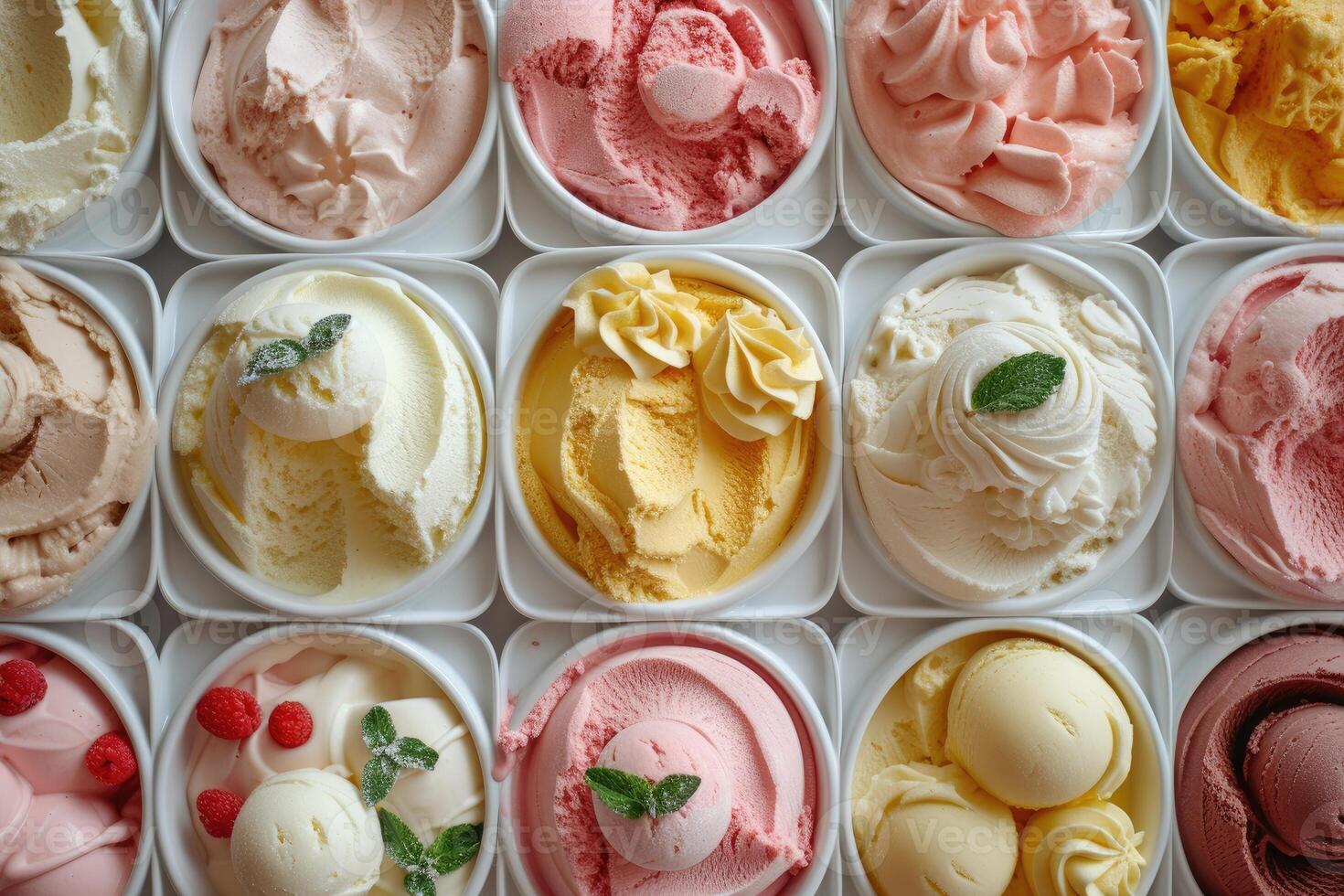 AI generated Gelato Galore-Italy's Sweet Frozen Delights, Flat lay view photo