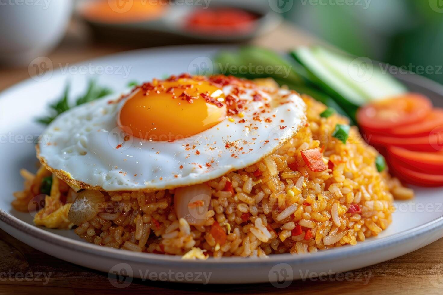 AI generated Spicy fried rice with fried egg,generative ai photo