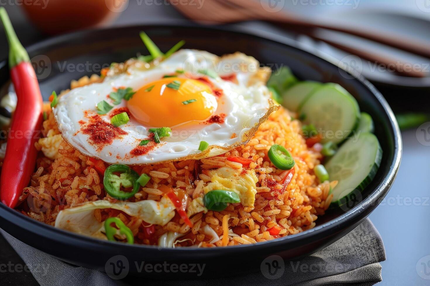 AI generated Spicy fried rice with fried egg,generative ai photo