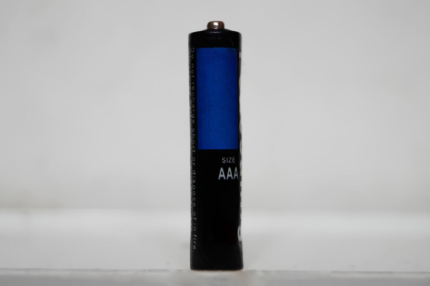 Single AAA-Size Battery Standing Upright on a White Surface photo