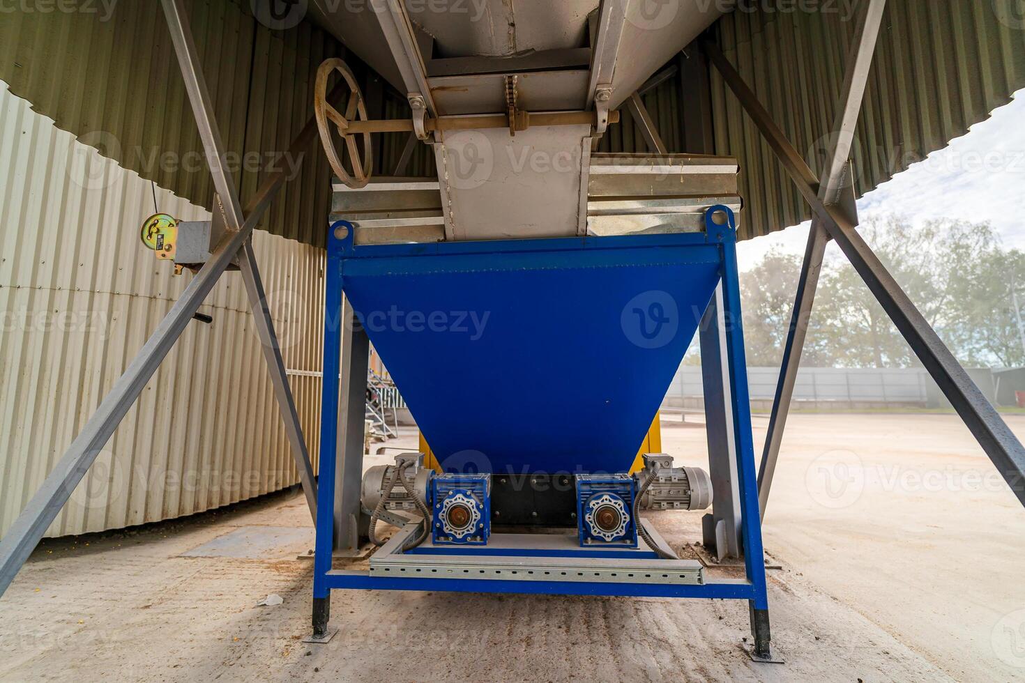 Temporary grain storage tanks. Capacity for delivring grain from one place to another at factory. Closeup. photo