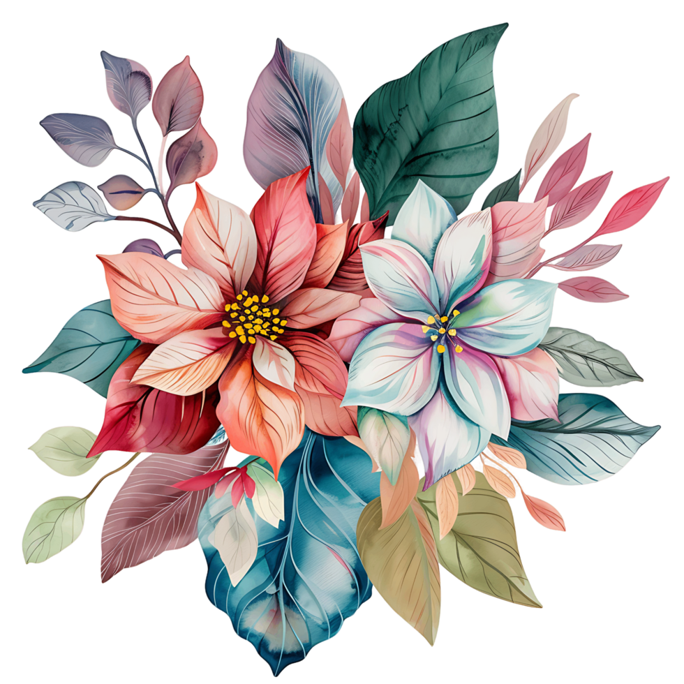 AI generated Soft BrushstrokesPoinsettia Watercolor Clipart png
