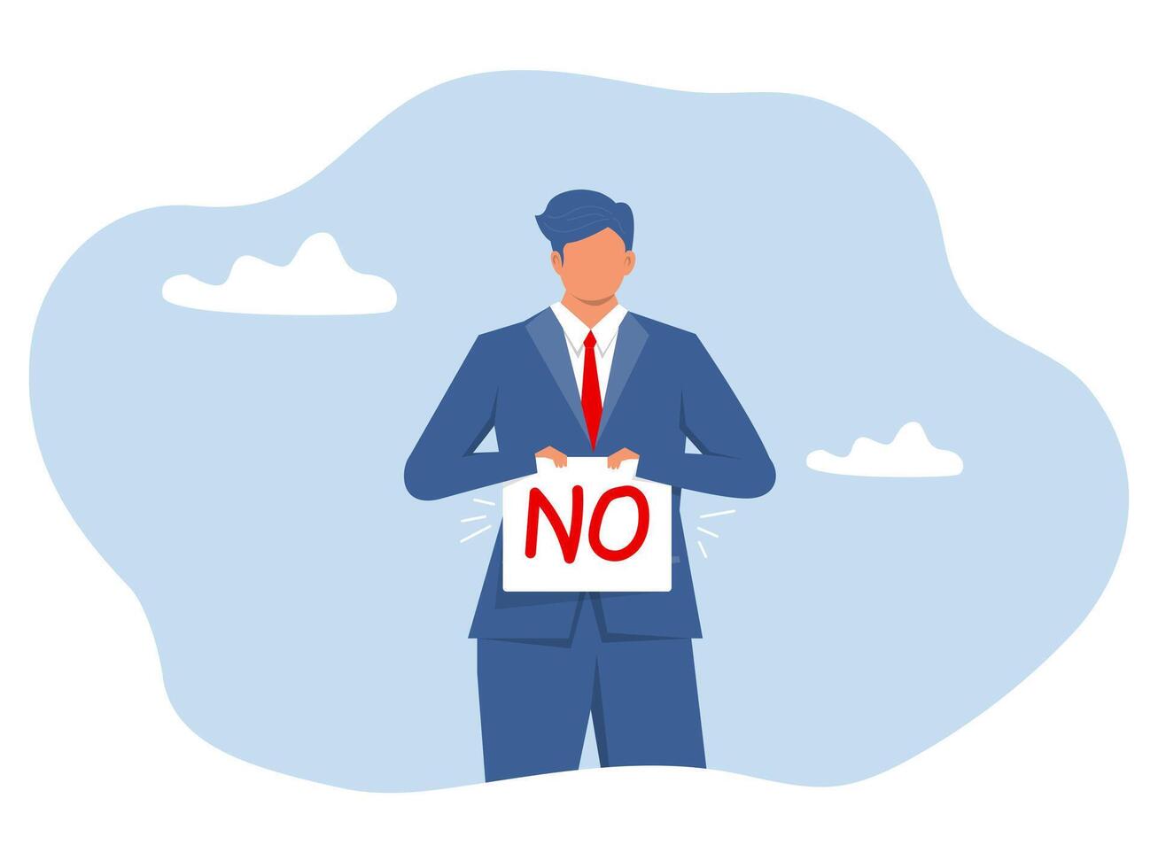businessman  holding a signboard with the word NO with strong rejection impression.negative or stop sign concept vector