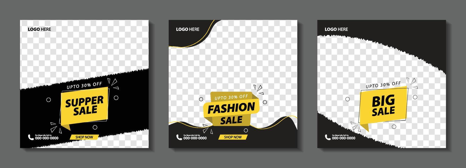 Set of Editable minimal square banner template. Suitable for social media post and web internet ads. Supper sale, big sale, fassion sale Vector illustration with photo college. Promotional post design