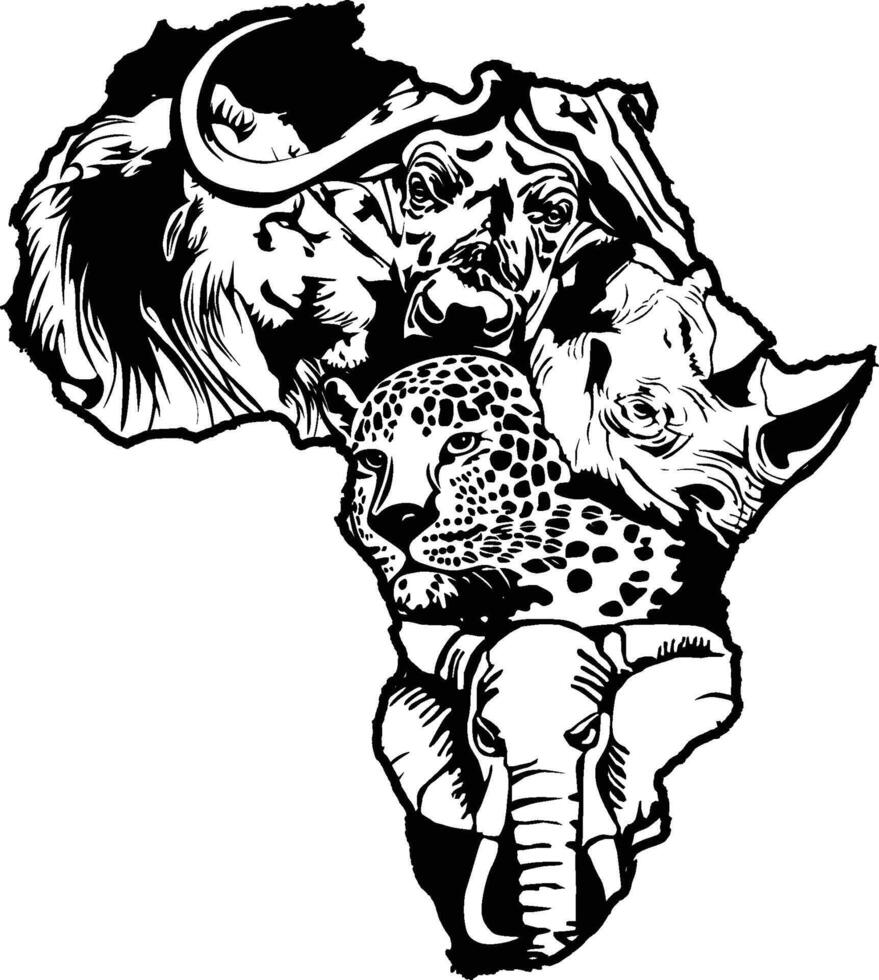 African Big 5 depicting all animals in the African continent vector