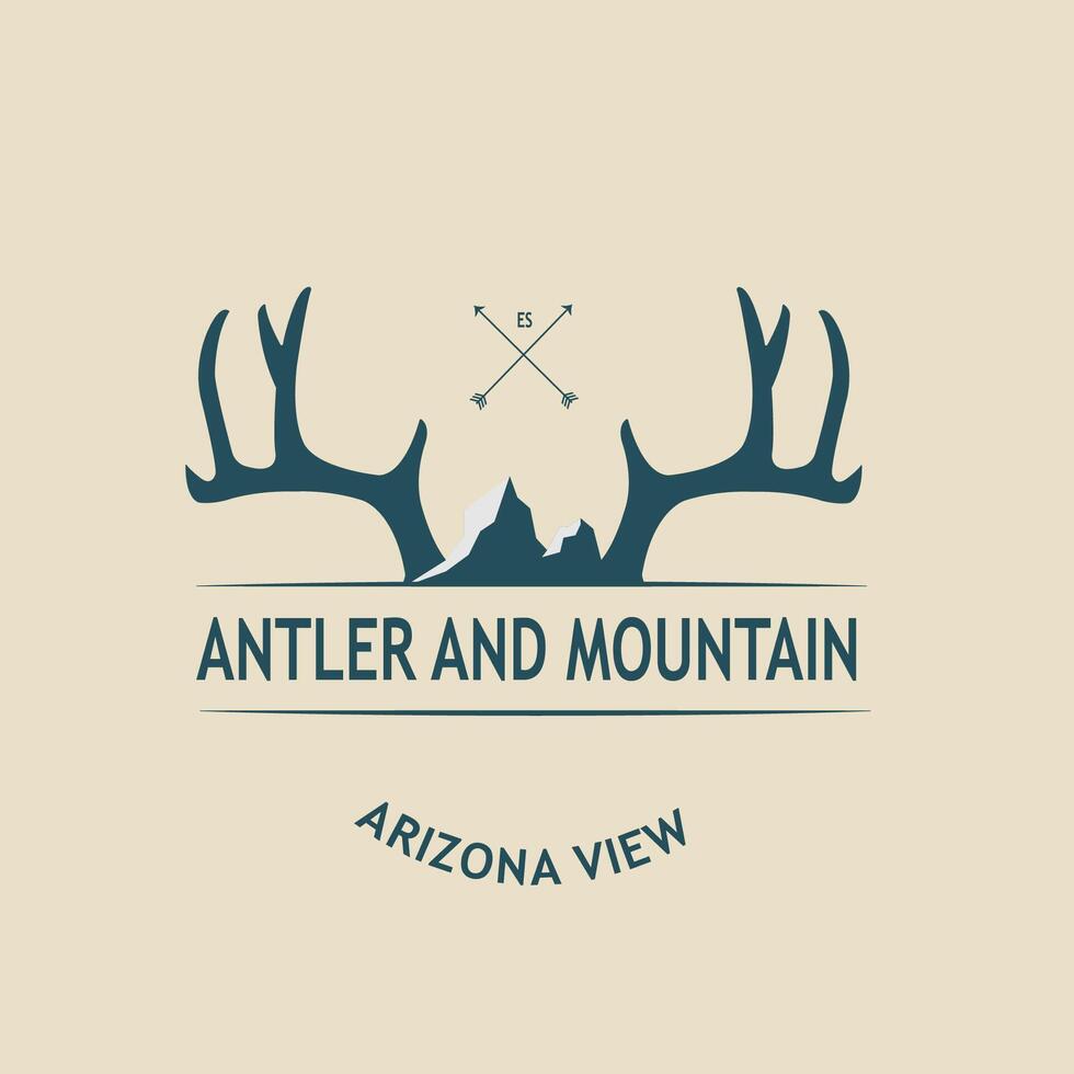 deer antlers and mountain logo design simple concept.simple hand drawing vector