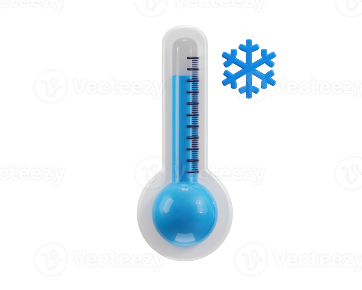 3d thermometer icon with ice symbol concept of cold temperature icon illustration png