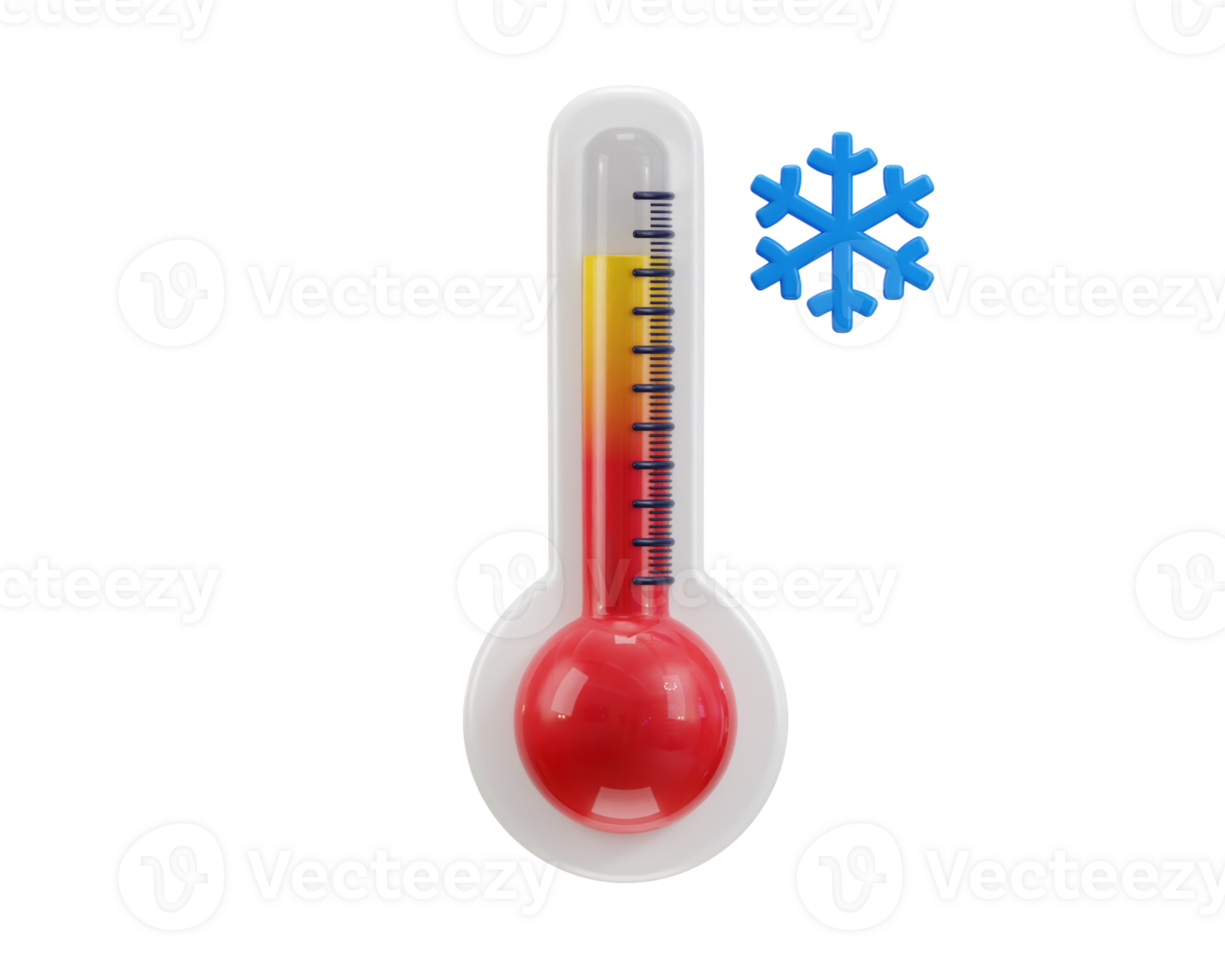 3d thermometer icon with ice symbol concept of cold temperature icon illustration png